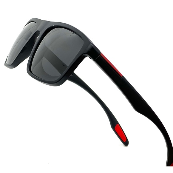 Men's Sport Sunglasses Black Frame Red Accent Driving Fishing Golf Driving Run - Picture 1 of 7